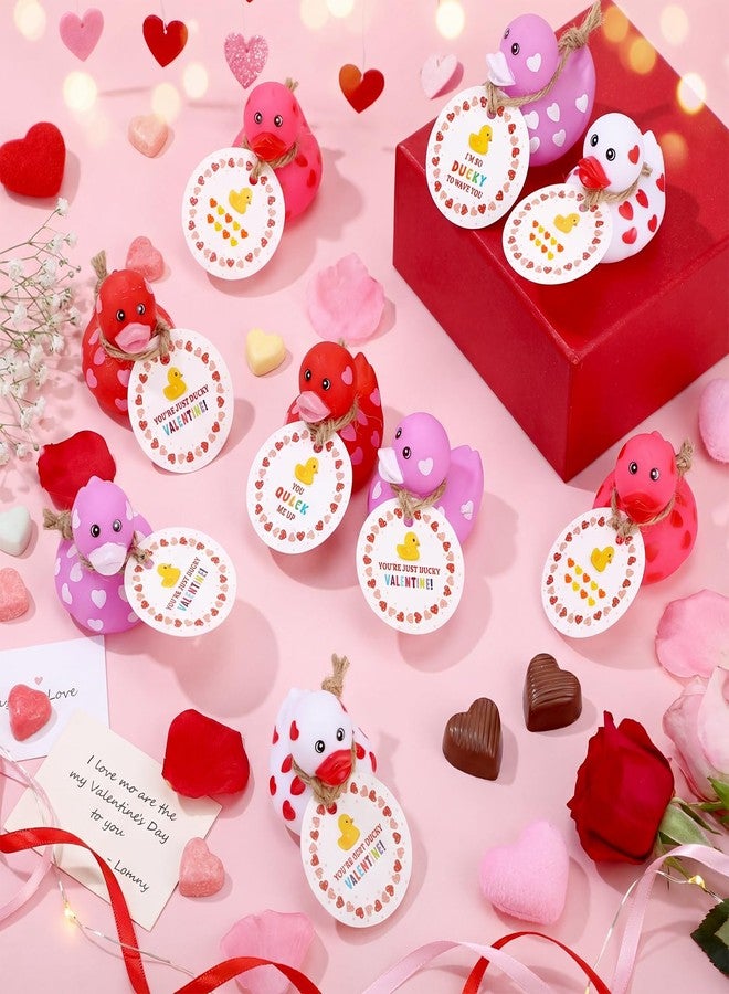 جيريفي مجموعة جيريفي المكونة من 12 قطعة من البط المطاطي الصغير بحجم 2 بوصة لعيد الحب، مع بطاقات هدايا. بط مطاطي على شكل قلب، ألعاب حمام مثالية لتبادل الهدايا في الفصول الدراسية، وهدايا حفلات الكرنفال، وجوائز الألعاب. - Image 5